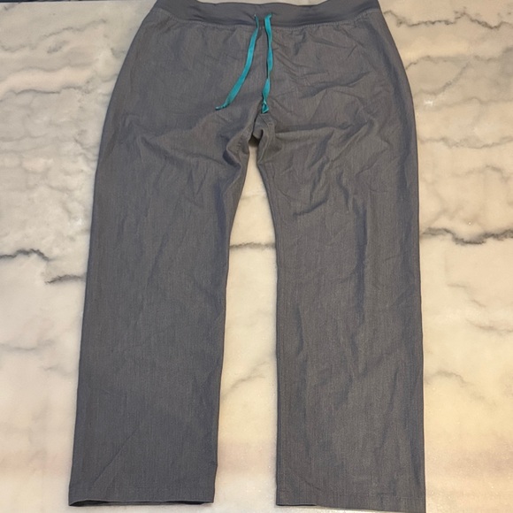 Figs Livingston Gray Scrub Pants with Teal Accent - Picture 1 of 7